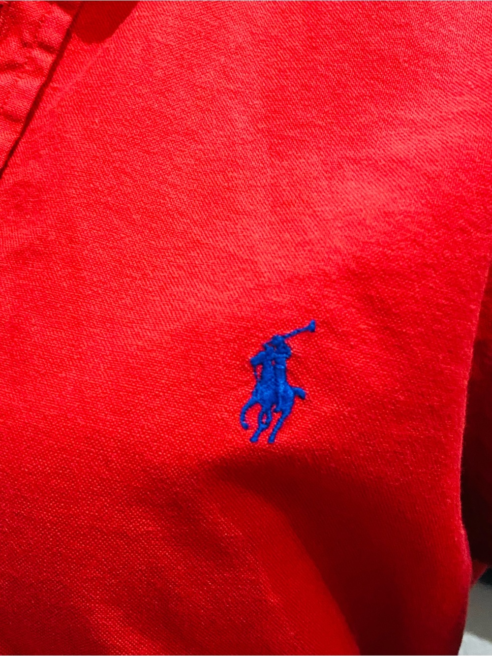 REWORKED Ralph Lauren Red Ruffle-Collar Cotton Button-Down Top - Picture 5 of 5